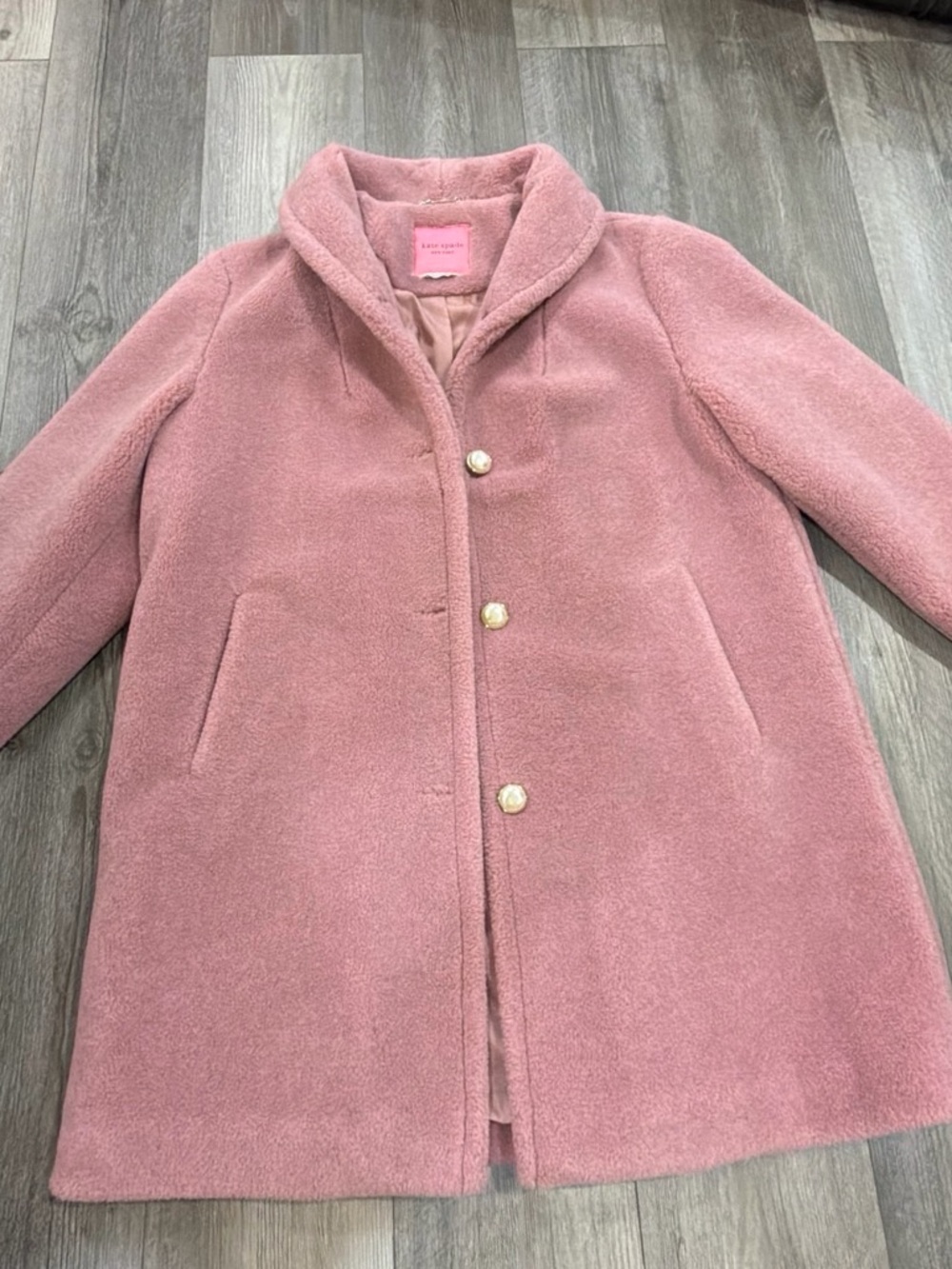 kate spade Soft Pink Teddy Coat with Pearl Buttons - Picture 10 of 10